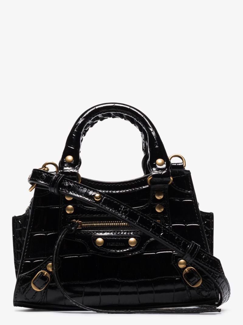 Black Neo Classic Mock Croc Top Handle Bag