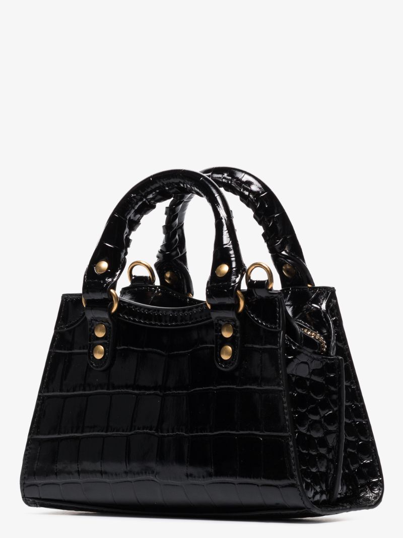 Black Neo Classic Mock Croc Top Handle Bag