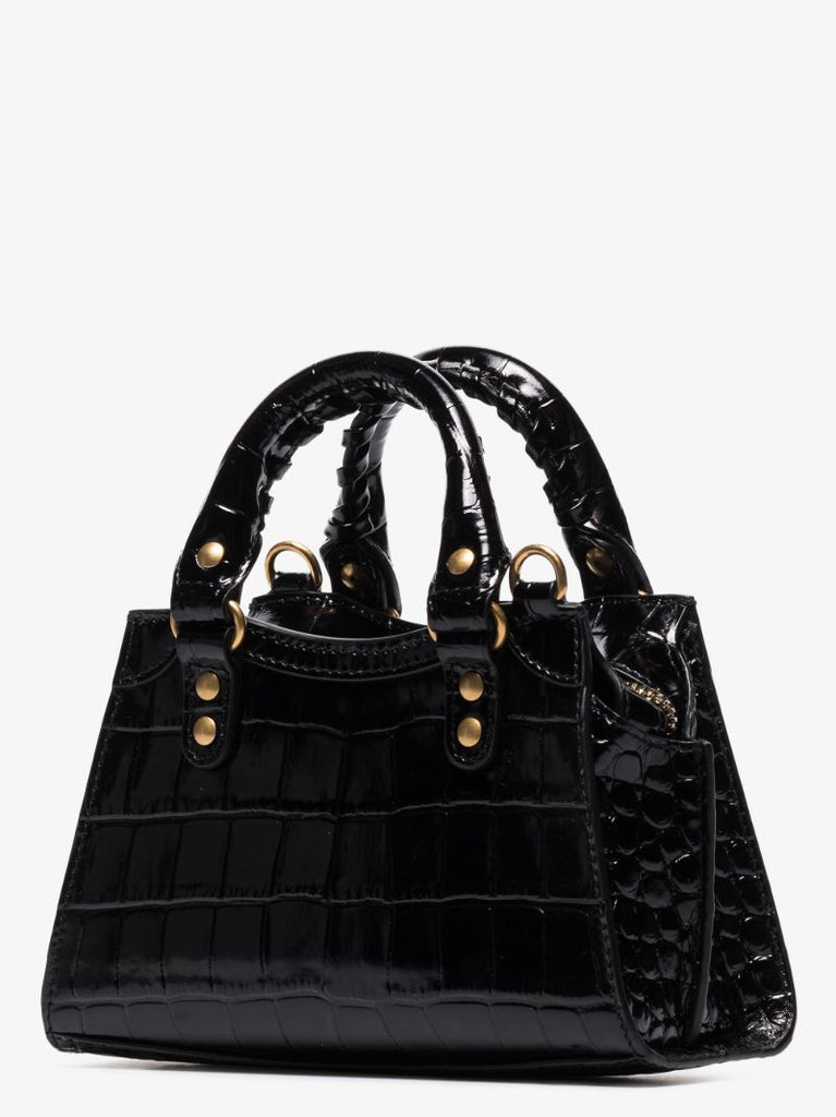 Black Neo Classic Mock Croc Top Handle Bag