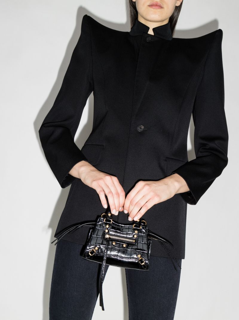Black Neo Classic Mock Croc Top Handle Bag
