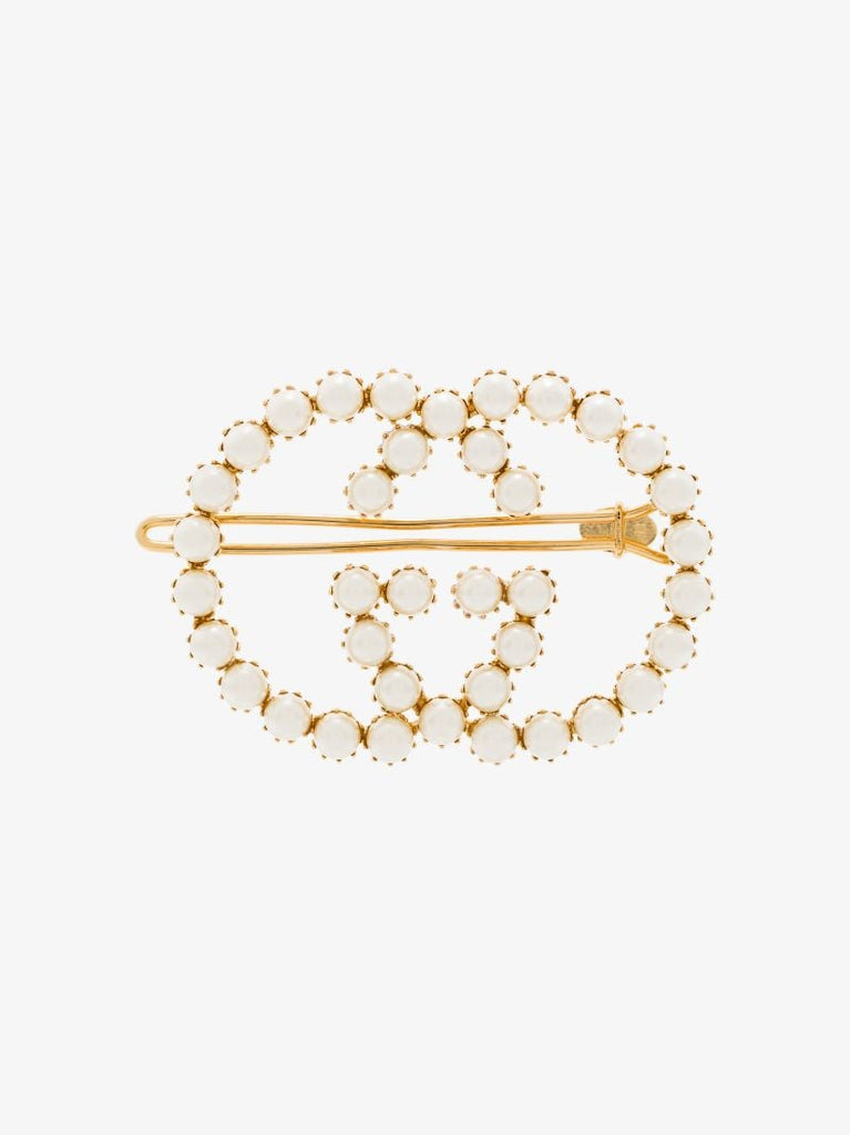 Gold Tone Gg Pearl Hair Clip