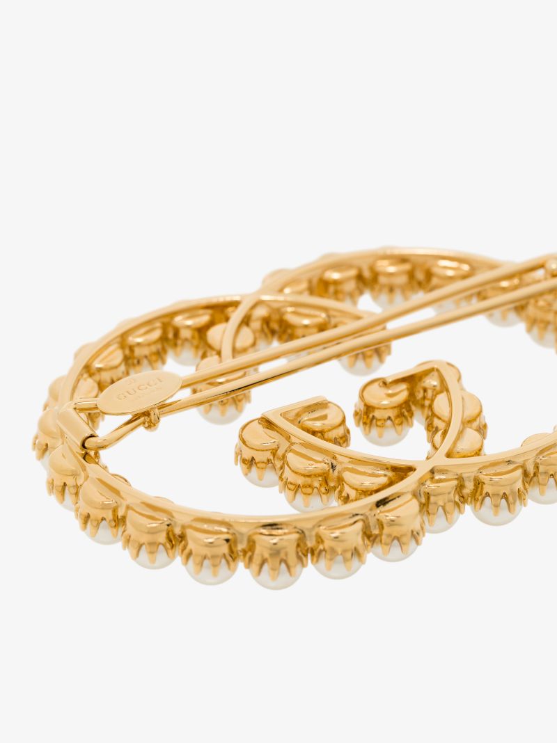 Gold Tone Gg Pearl Hair Clip