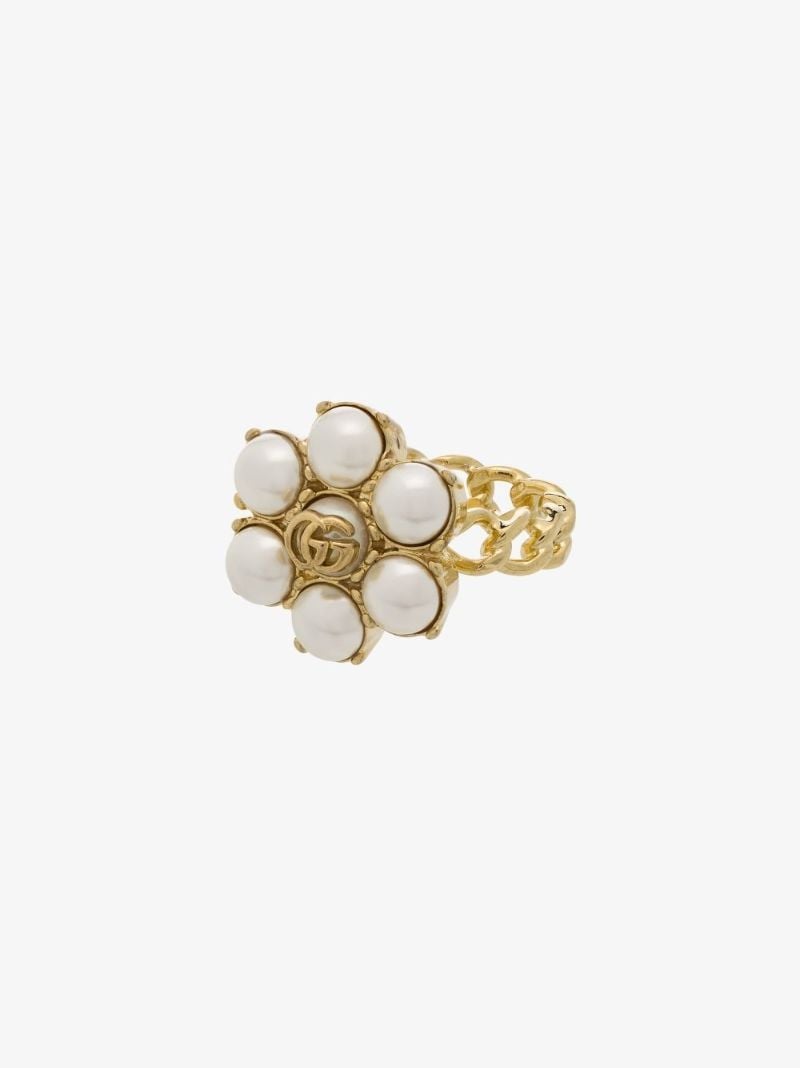 Gold-tone Pearl Double G Ring