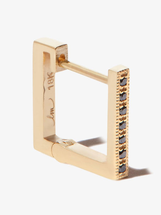 18k Yellow Gold Petit Square Huggie Diamond Earring