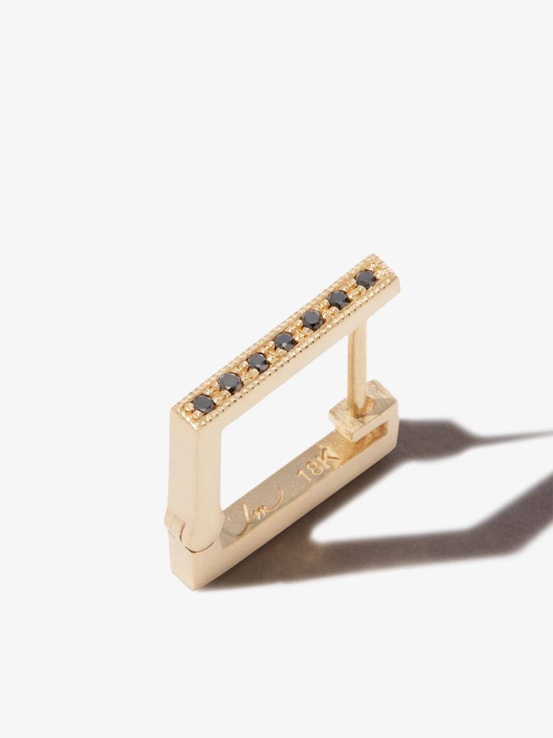 18k Yellow Gold Petit Square Huggie Diamond Earring