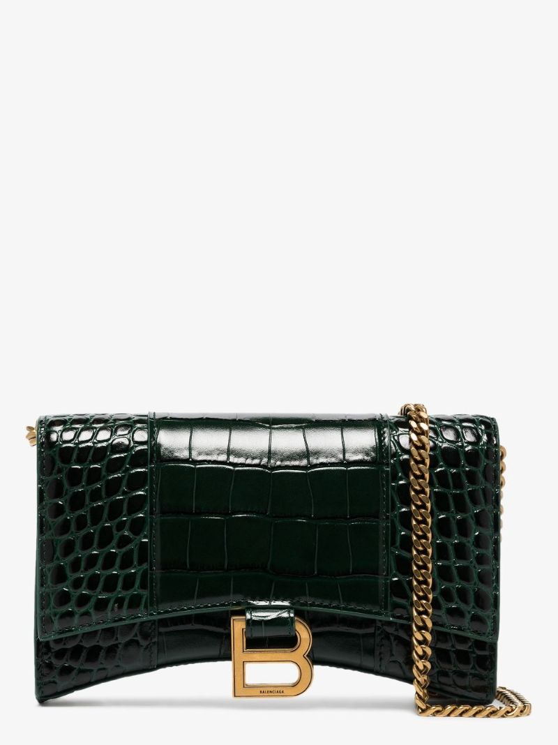 Green Hourglass Mini Mock Croc Leather Cross Body Bag