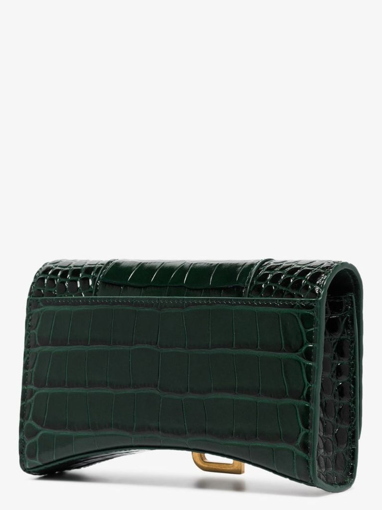 Green Hourglass Mini Mock Croc Leather Cross Body Bag
