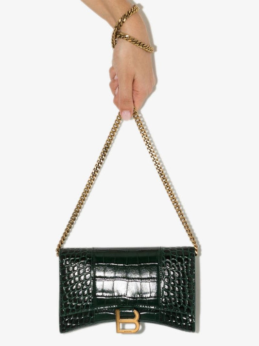 Green Hourglass Mini Mock Croc Leather Cross Body Bag