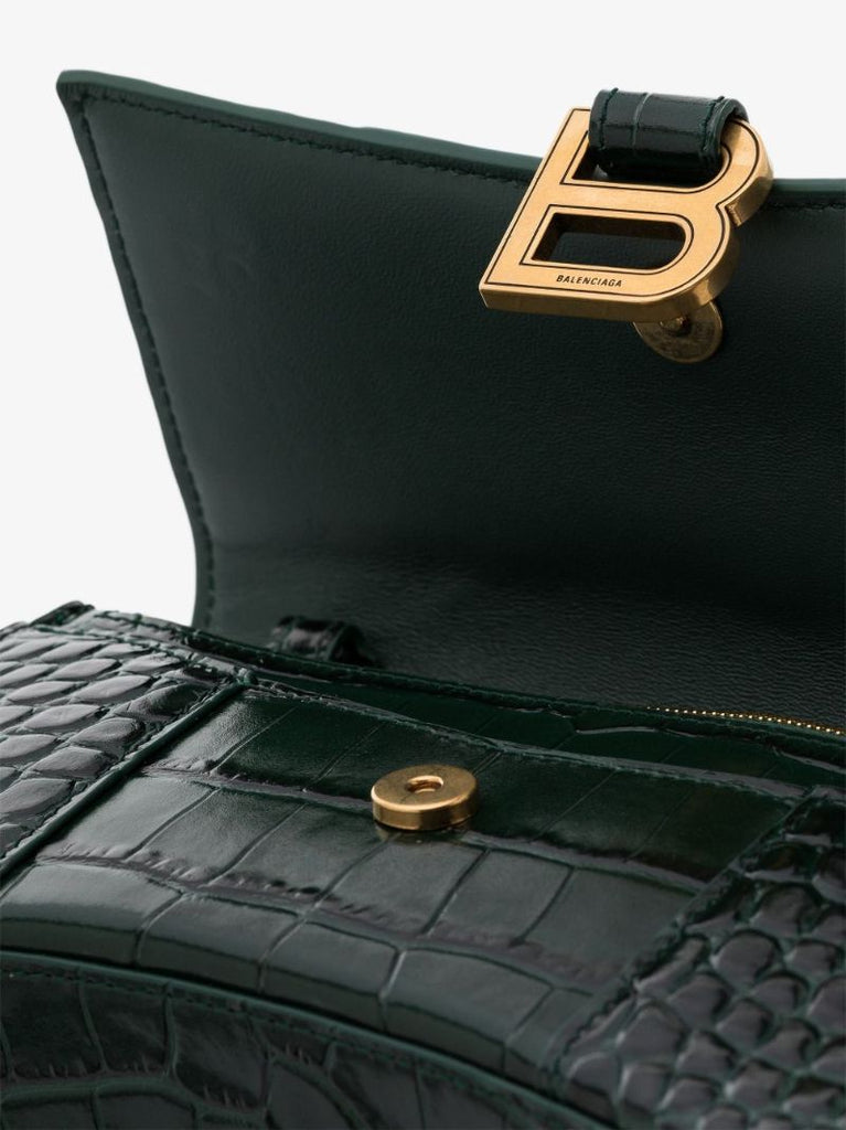 Green Hourglass Mini Mock Croc Leather Cross Body Bag