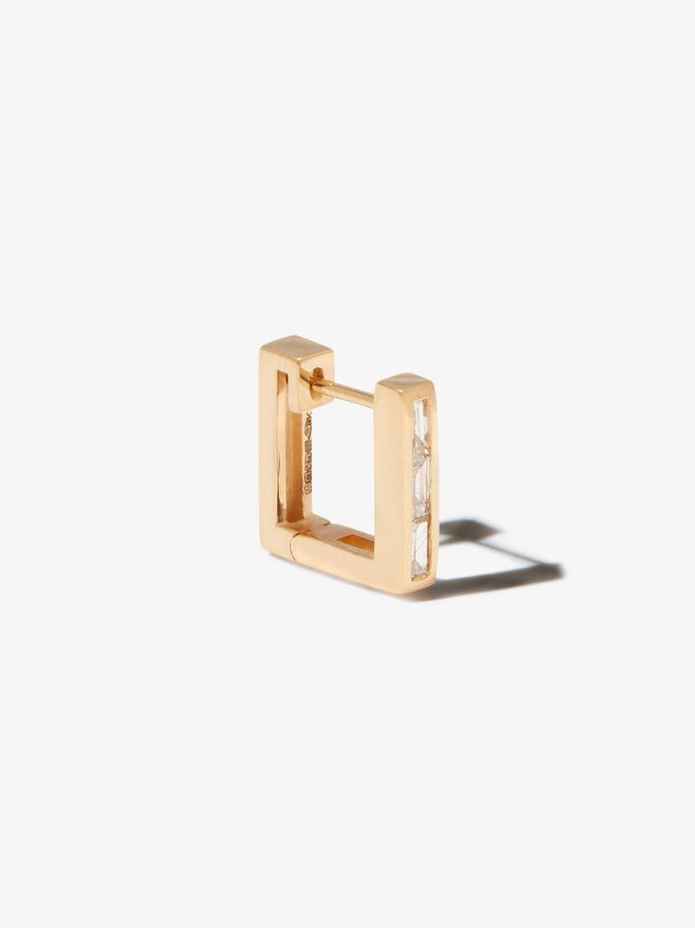 18k Yellow Gold Square Huggie Diamond Earring