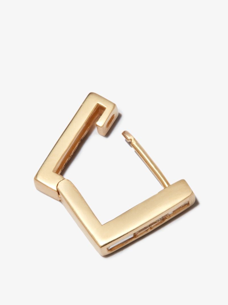 18k Yellow Gold Square Huggie Diamond Earring