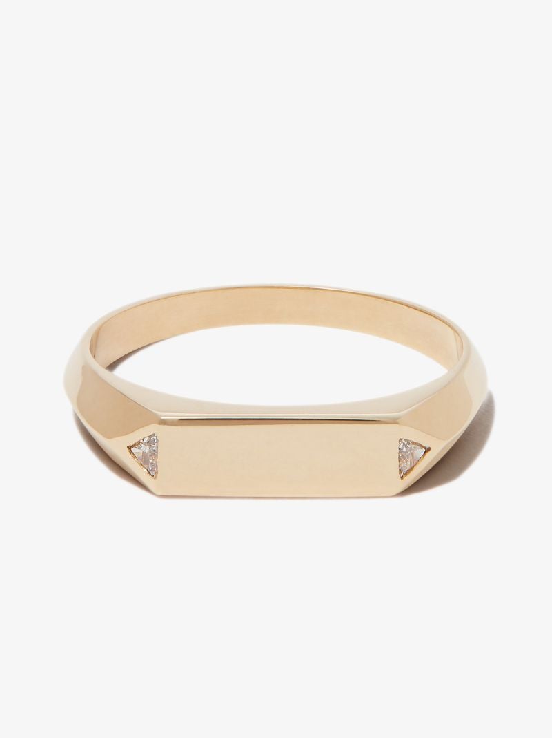 18k Yellow Gold Chevron Diamond Signet Ring