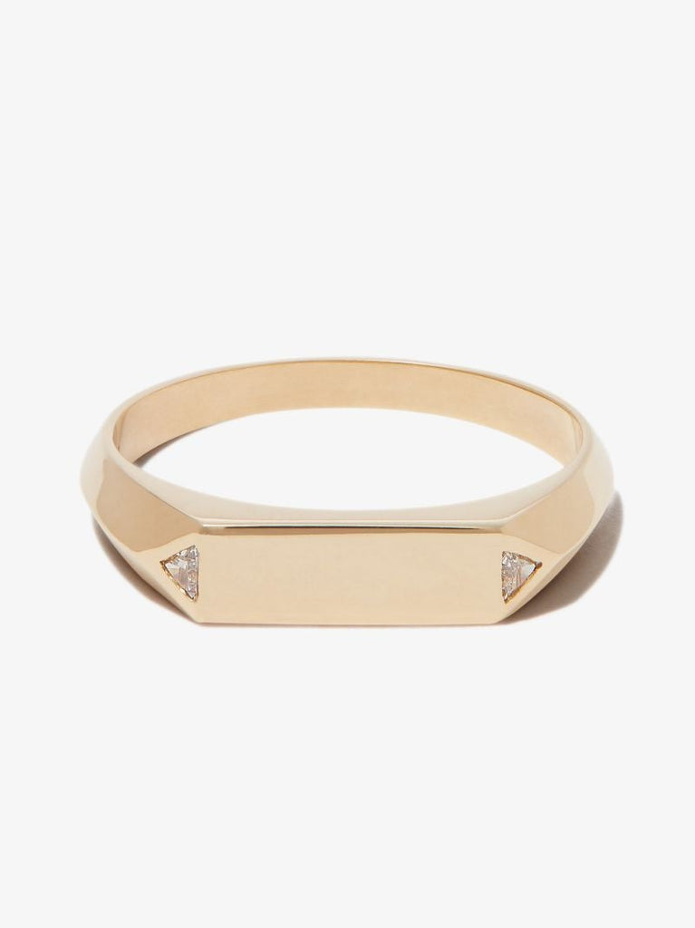 18k Yellow Gold Chevron Diamond Signet Ring