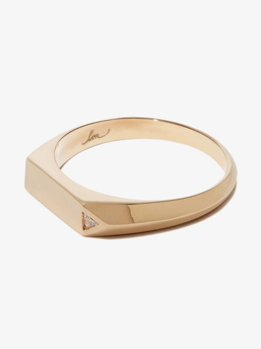 18k Yellow Gold Chevron Diamond Signet Ring