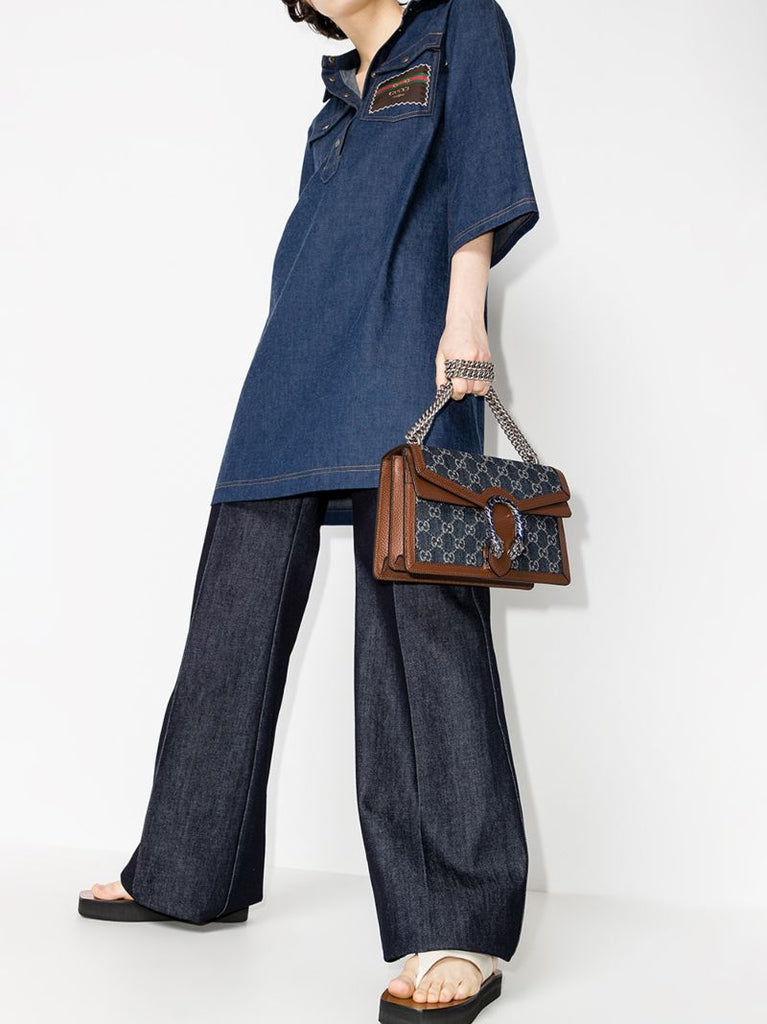 Blue Dionysus Small Denim and Leather Shoulder Bag