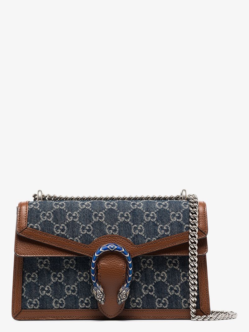 Blue Dionysus Small Denim and Leather Shoulder Bag