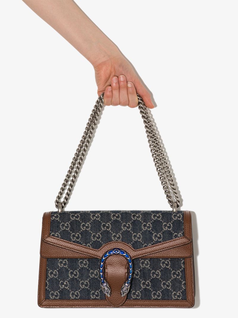Blue Dionysus Small Denim and Leather Shoulder Bag