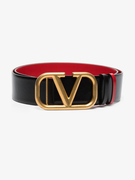 Black Vlogo Signature Reversible Leather Belt