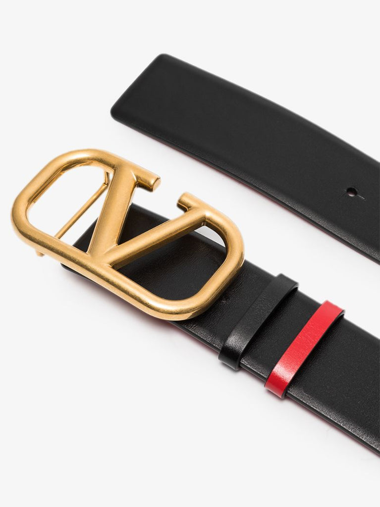 Black Vlogo Signature Reversible Leather Belt