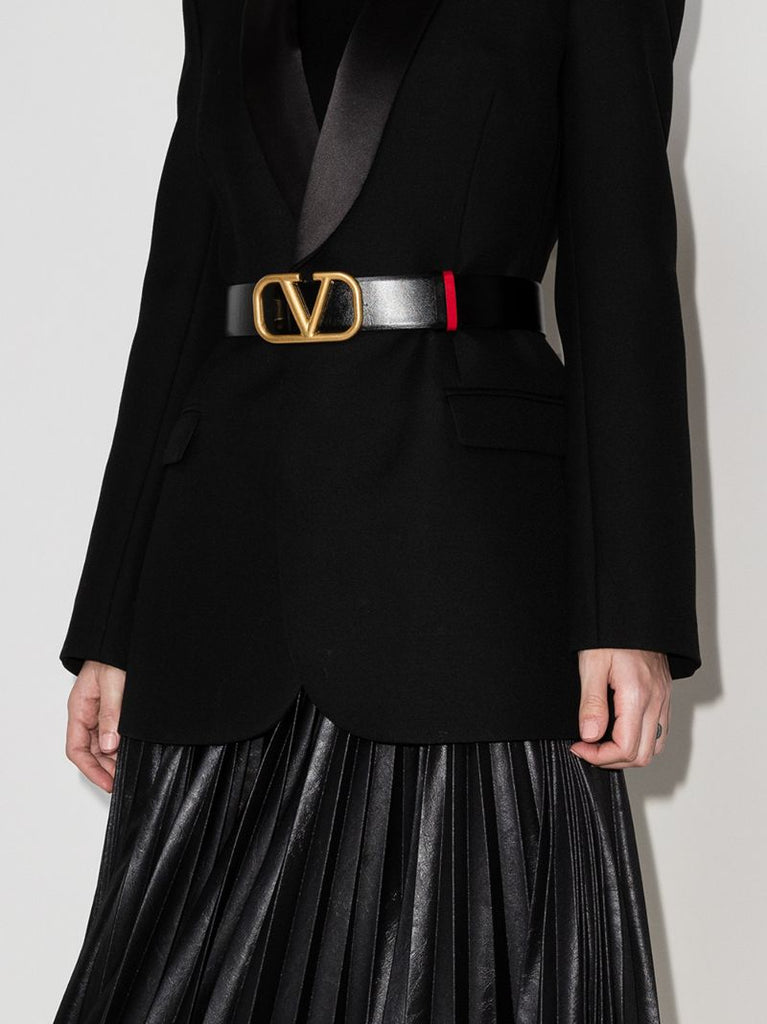 Black Vlogo Signature Reversible Leather Belt