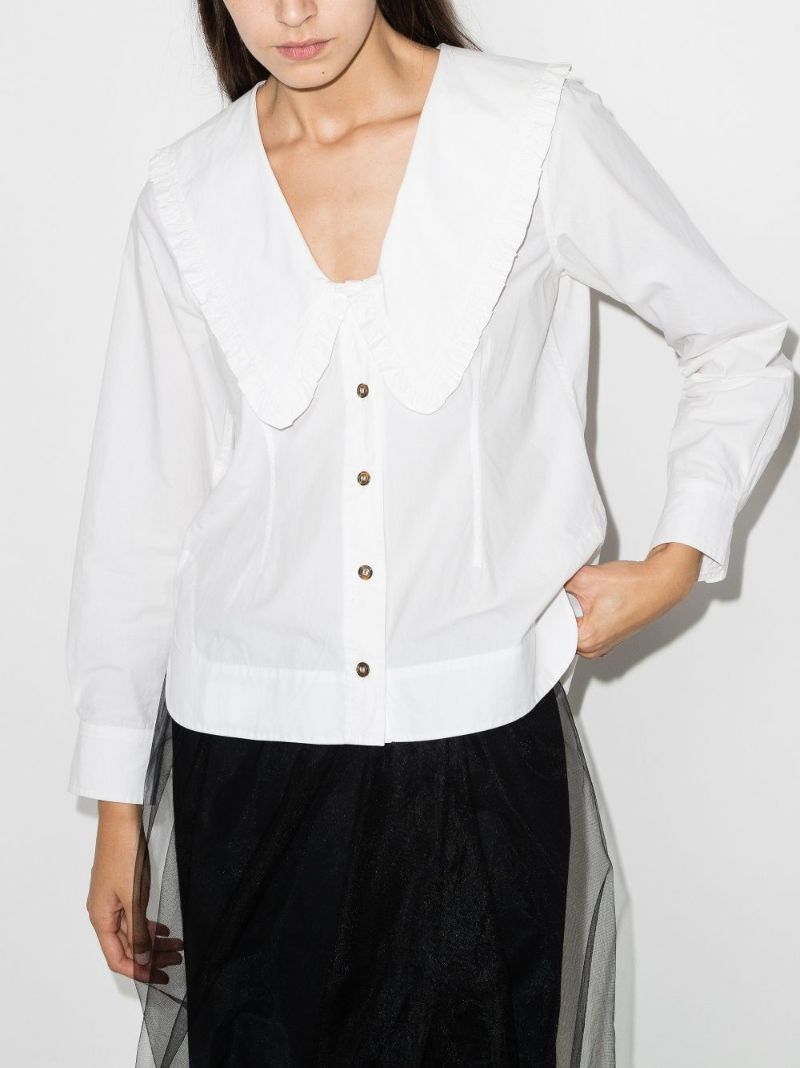 White Oversized Collar Cotton Blouse