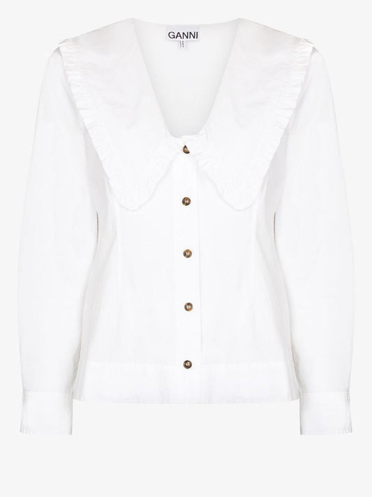 White Oversized Collar Cotton Blouse