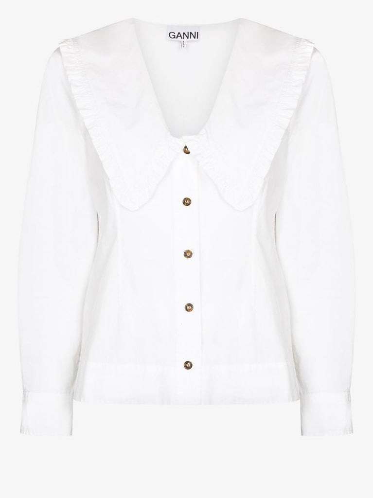 White Oversized Collar Cotton Blouse