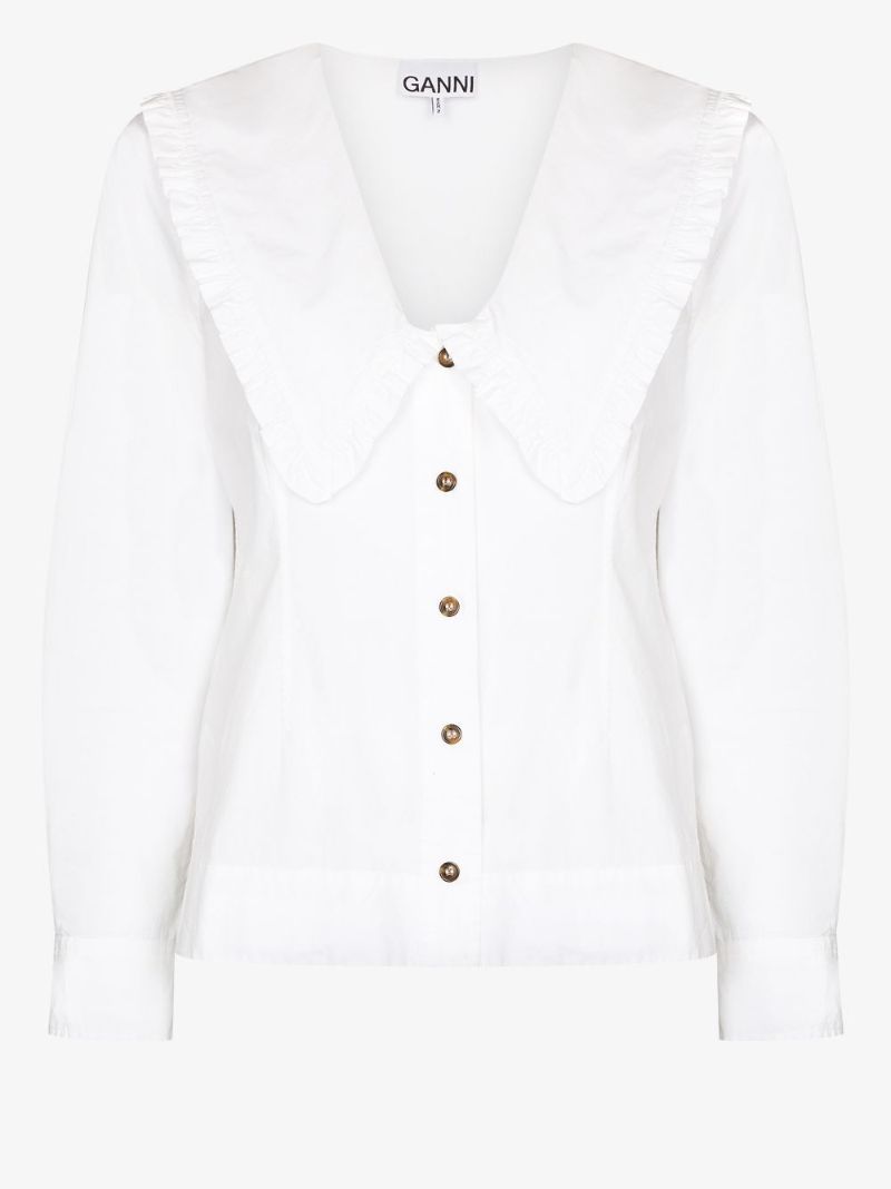 White Oversized Collar Cotton Blouse
