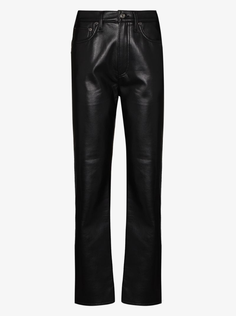 Black '90s Pinch Waist Leather Trousers