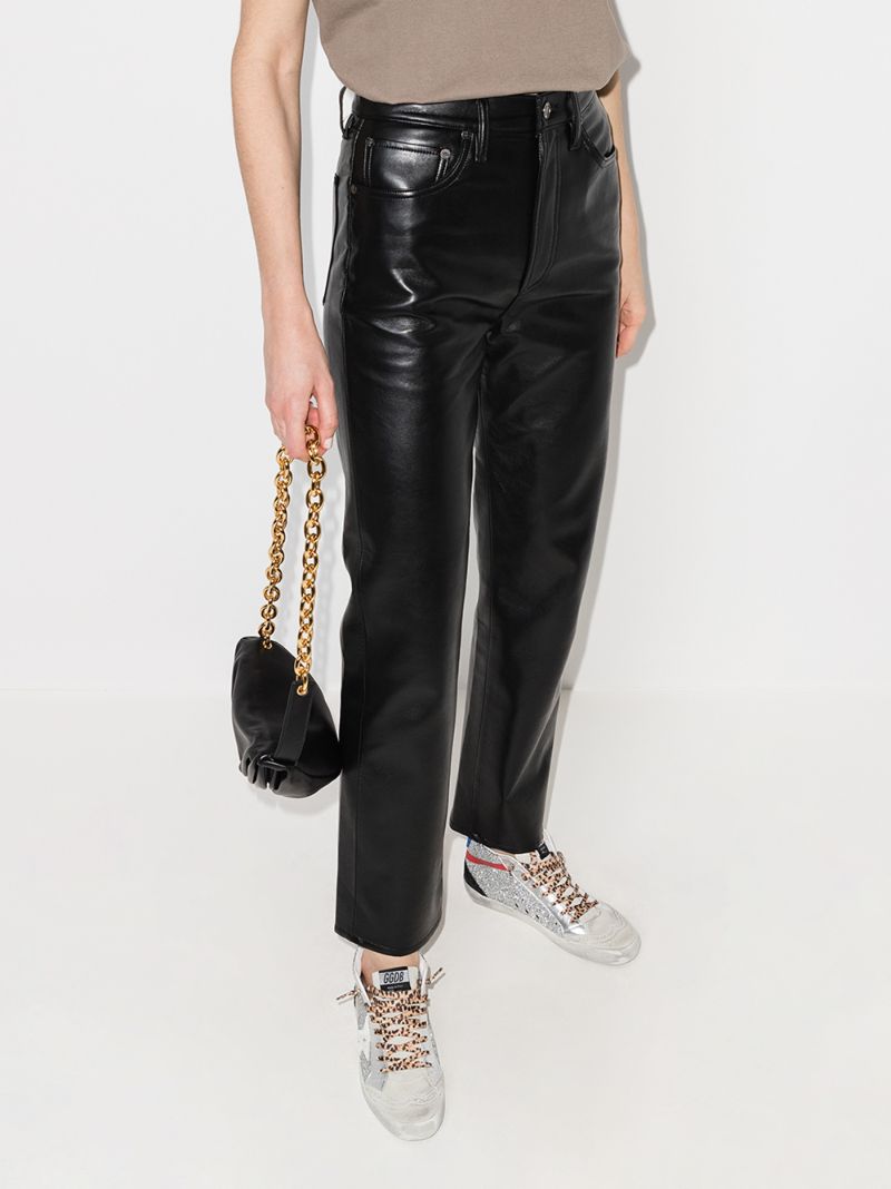 Black '90s Pinch Waist Leather Trousers