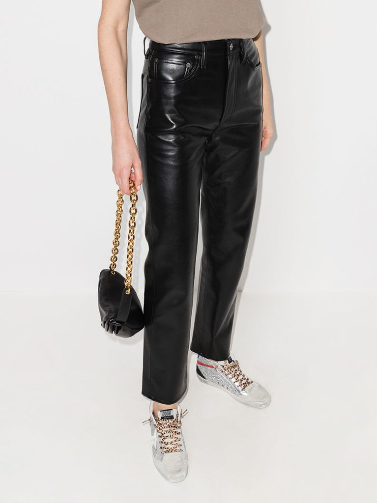 Black '90s Pinch Waist Leather Trousers