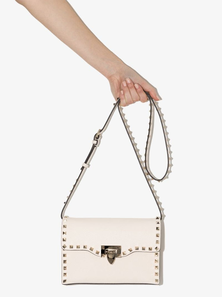 White Rockstud Small Leather Cross Body Bag