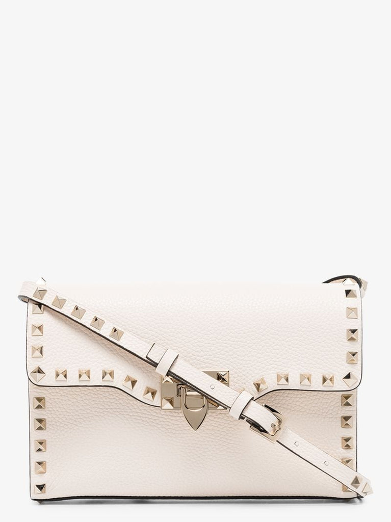 White Rockstud Small Leather Cross Body Bag