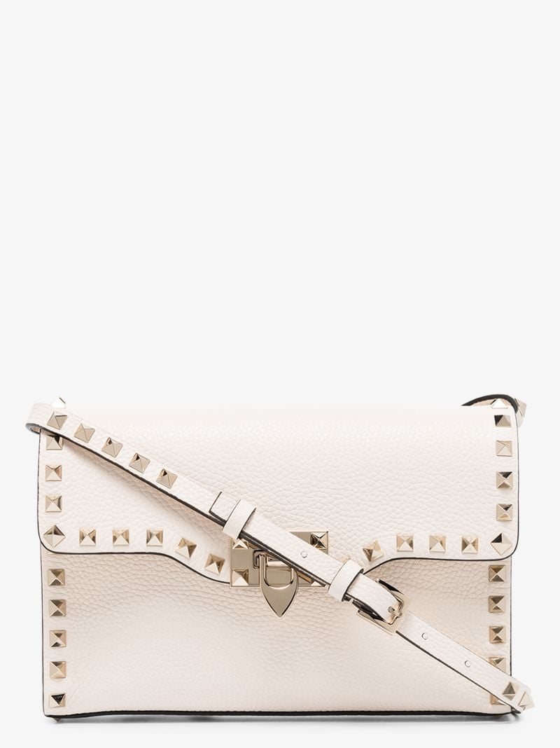 White Rockstud Small Leather Cross Body Bag