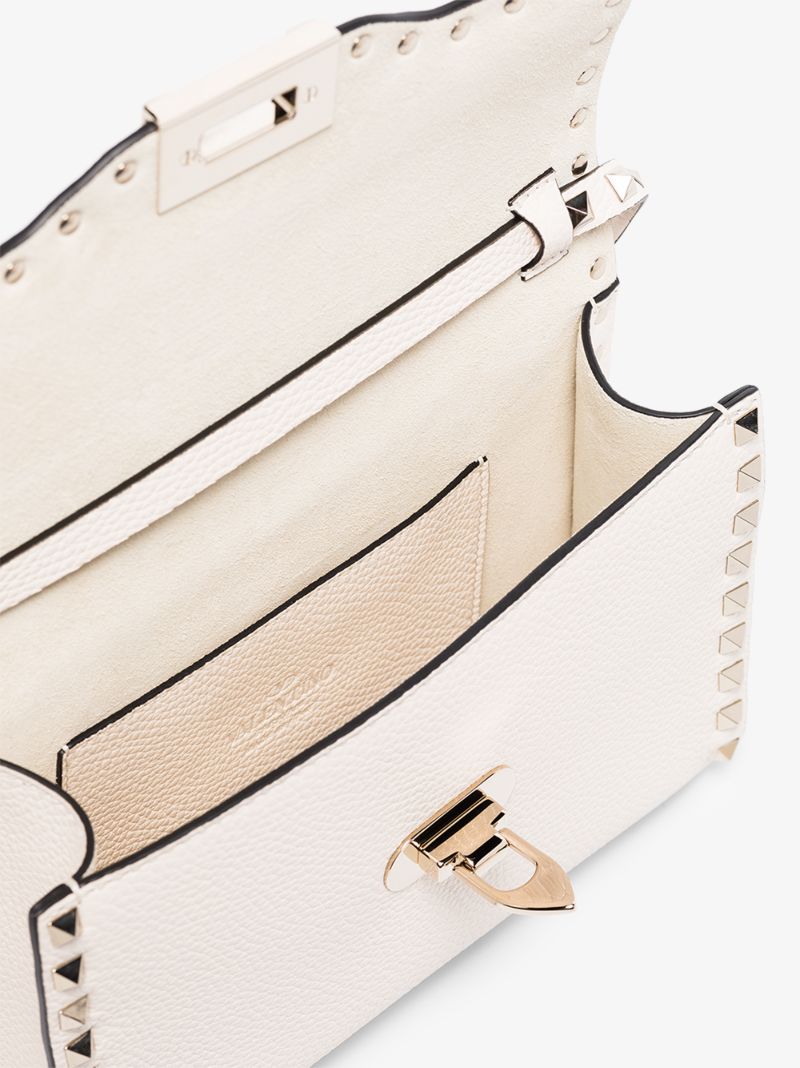 White Rockstud Small Leather Cross Body Bag