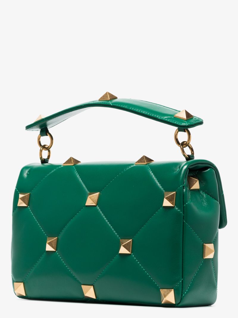 Green Roman Stud Medium Leather Shoulder Bag