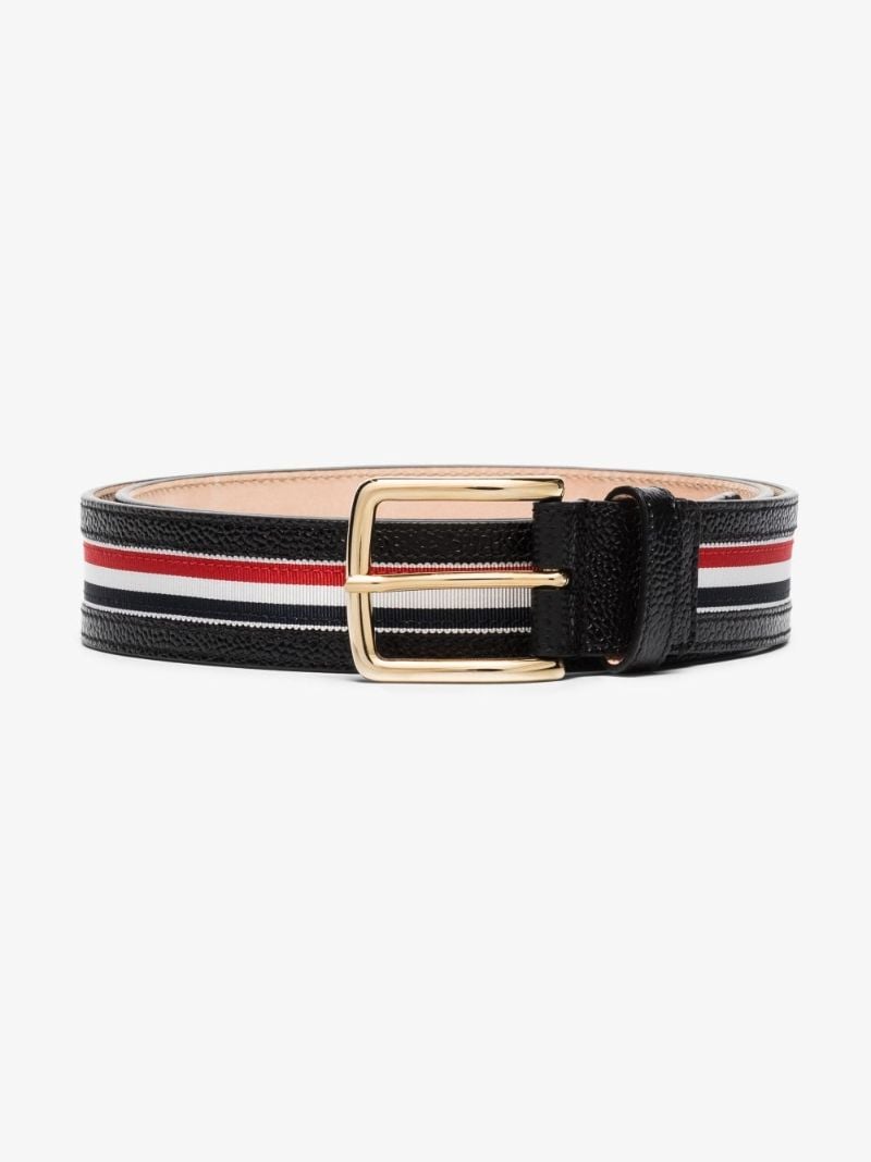Black Rwb Stripe Leather Belt