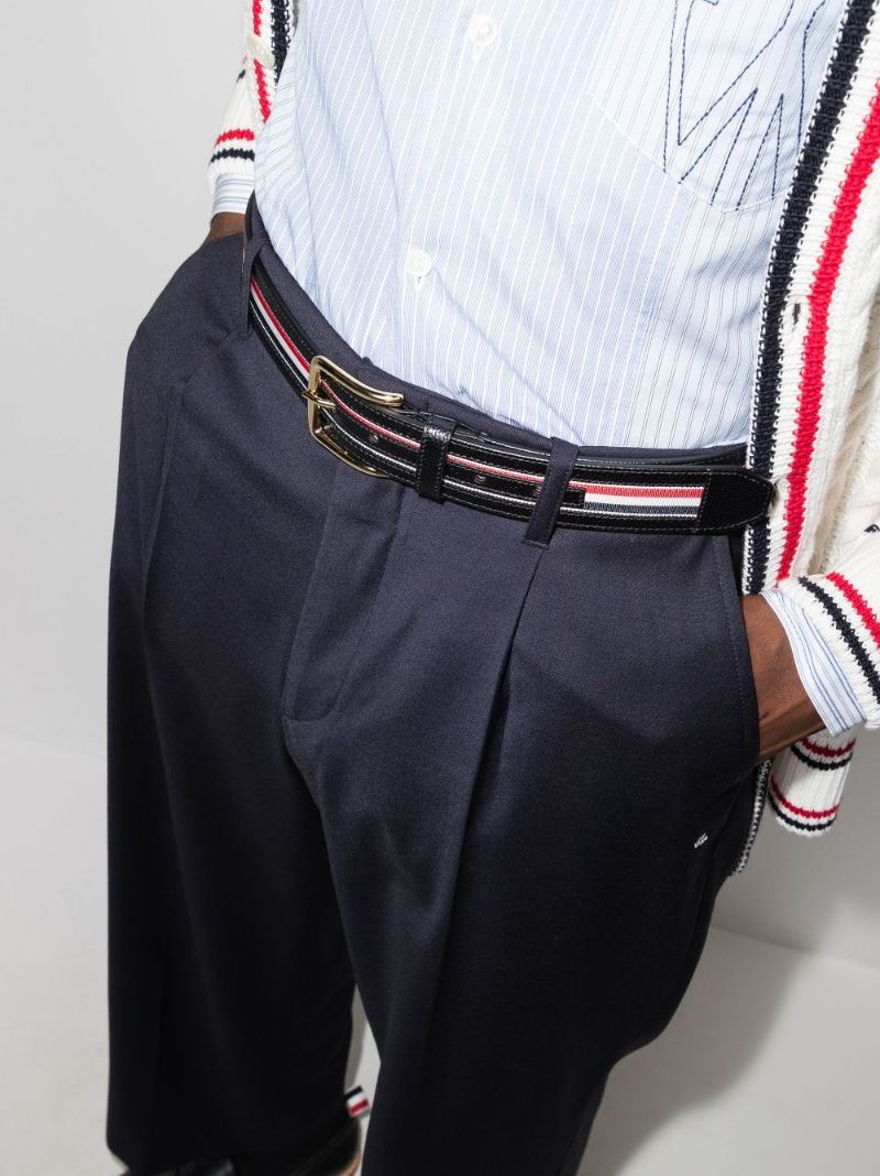 Black Rwb Stripe Leather Belt