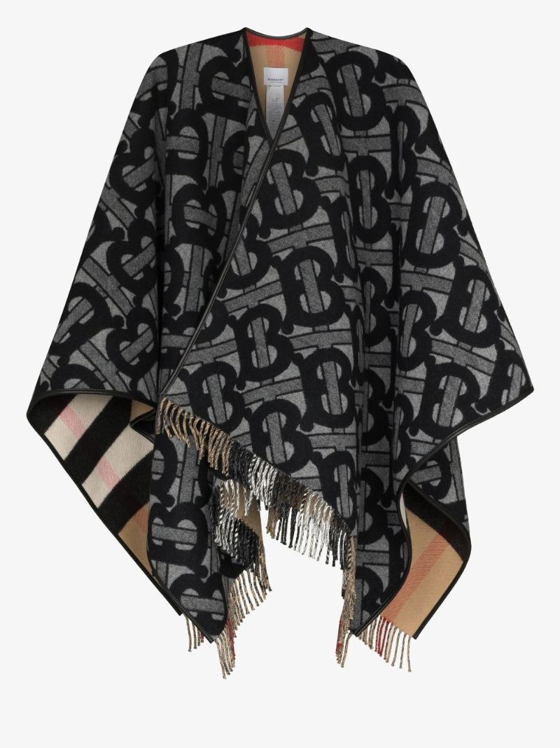 Grey Monogram Merino Wool Cape