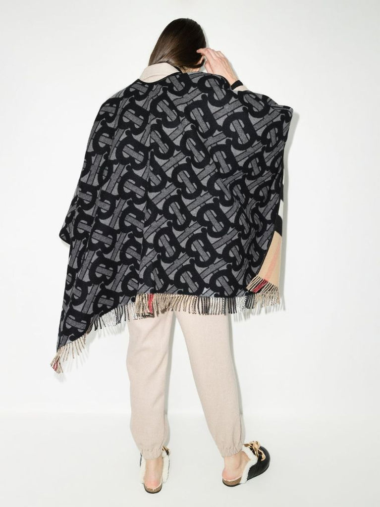 Grey Monogram Merino Wool Cape