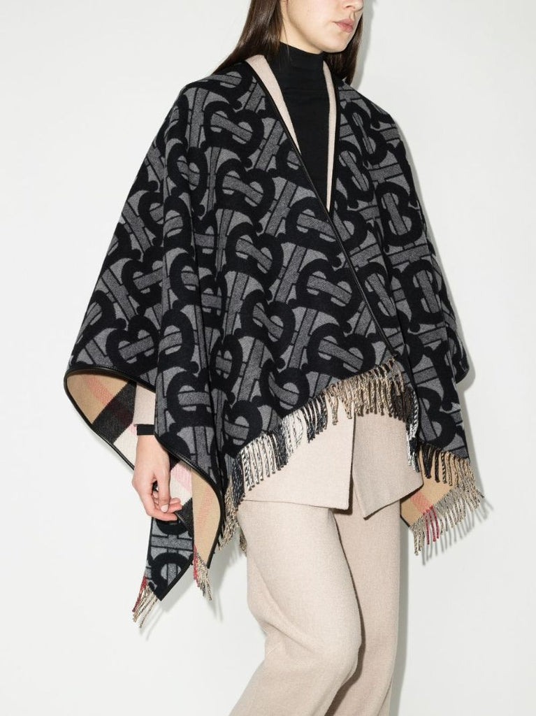 Grey Monogram Merino Wool Cape