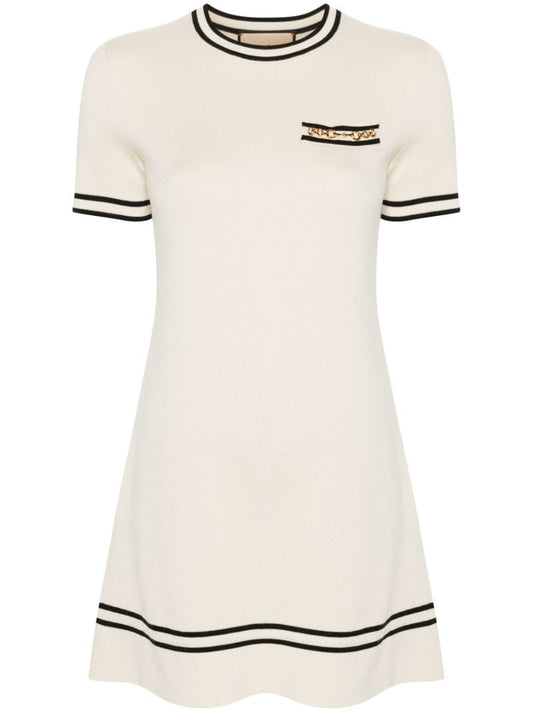 Neutral Horsebit Wool Mini Dress