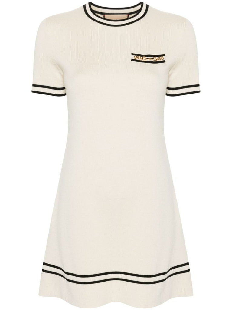 Neutral Horsebit Wool Mini Dress