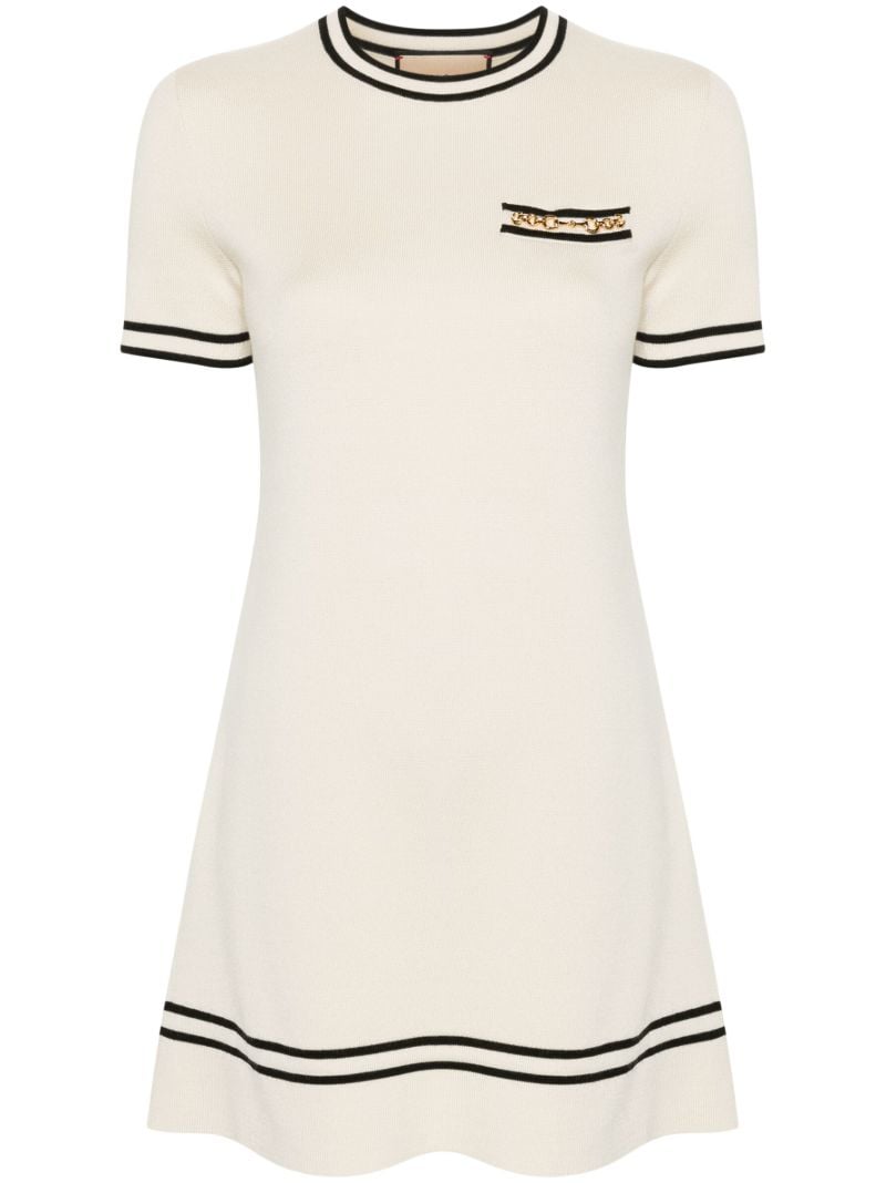 Neutral Horsebit Wool Mini Dress
