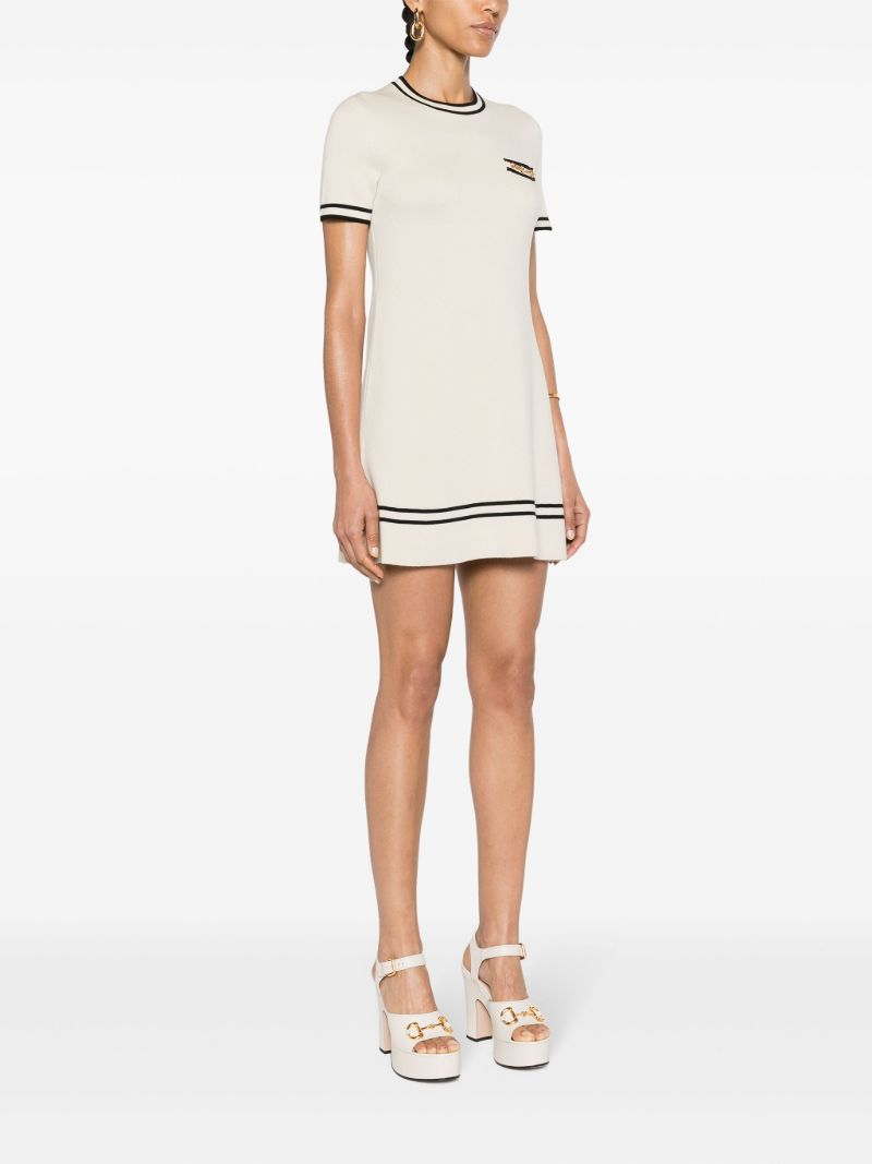Neutral Horsebit Wool Mini Dress