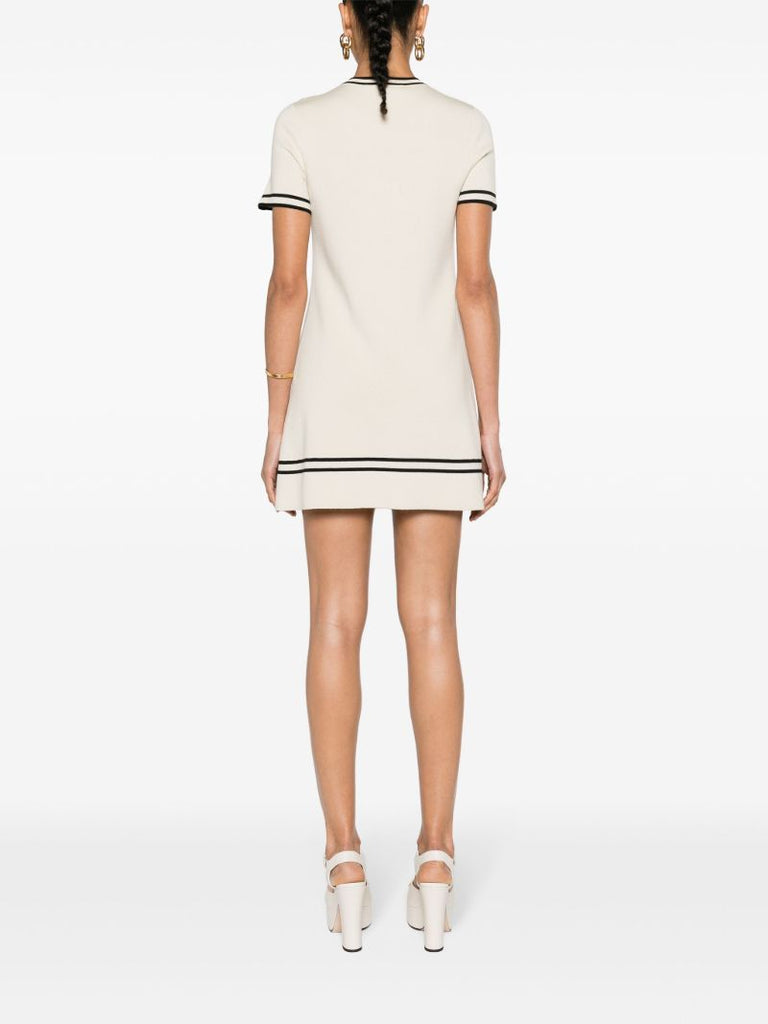 Neutral Horsebit Wool Mini Dress