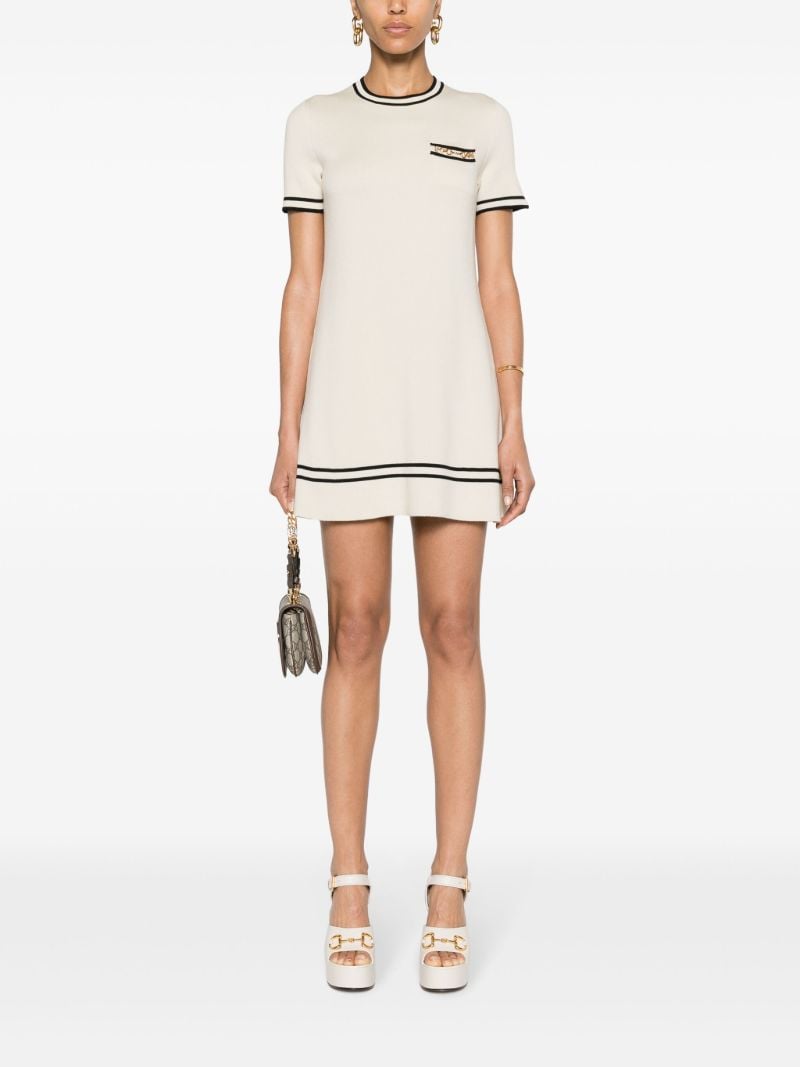 Neutral Horsebit Wool Mini Dress