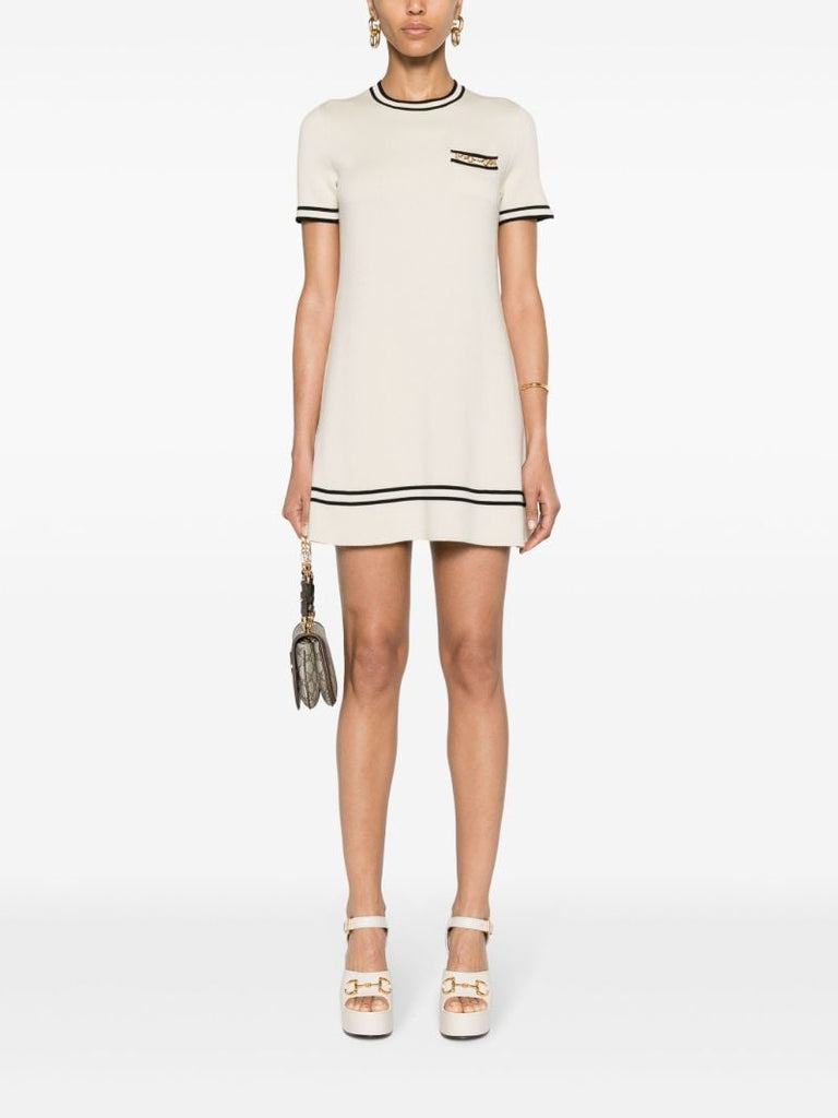 Neutral Horsebit Wool Mini Dress