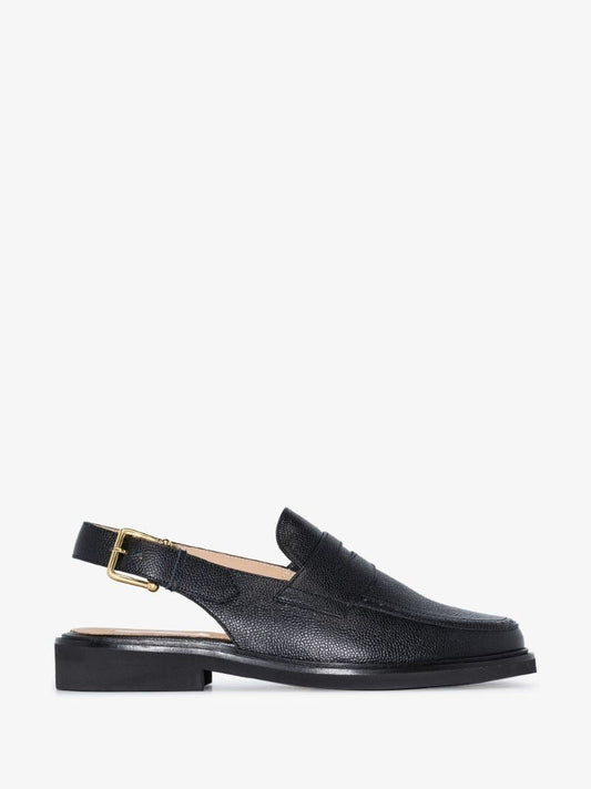 Black Slingback Leather Penny Loafers