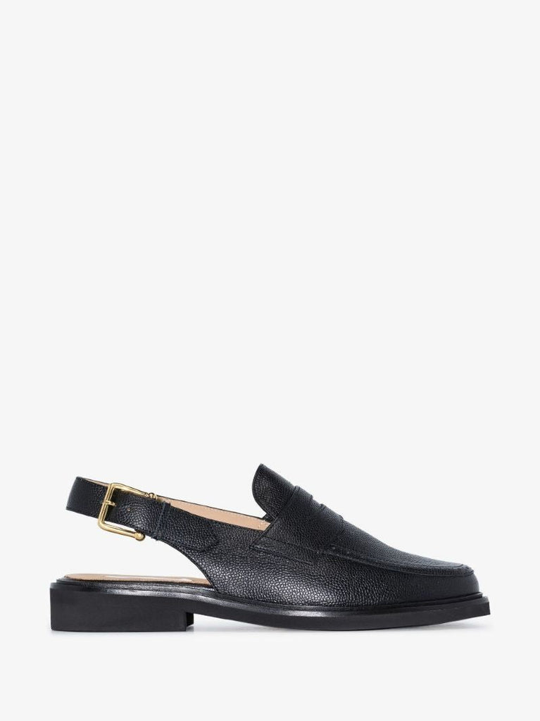 Black Slingback Leather Penny Loafers